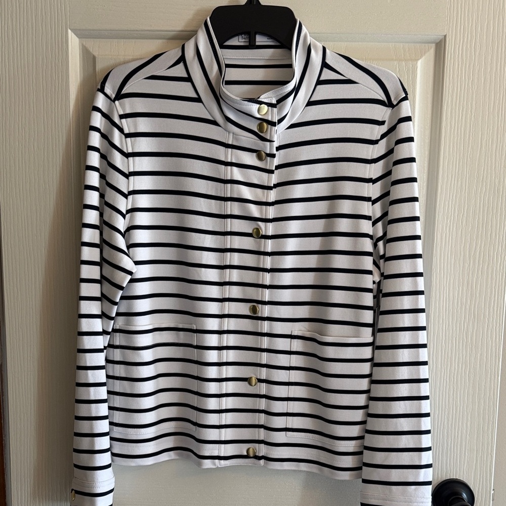 Striped Button-Front Women's Top - White & Navy
